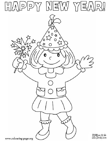 小女孩庆祝新年简笔画