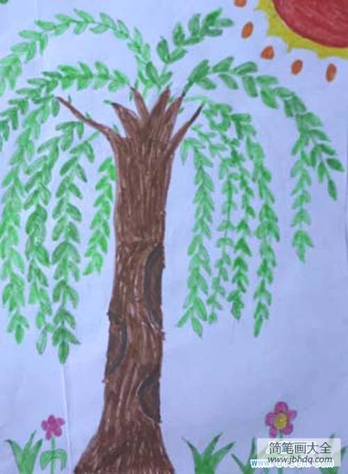 春天的柳树儿童画图片