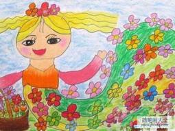 幼儿园大班春天儿童画：美丽的春姑娘