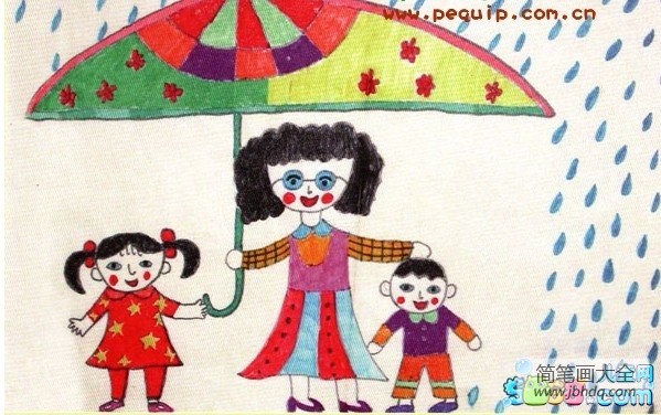 三八妇女节儿童画-妈妈为我们遮风避雨