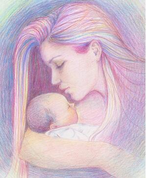 怀抱婴儿的妈妈妇女节儿童画教师范画
