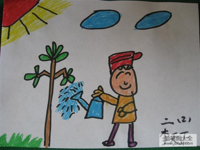 幼儿植树节绘画图片-我为小树浇浇水