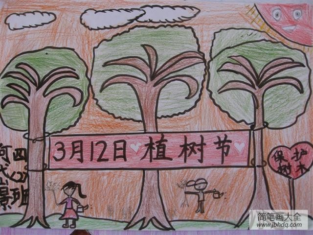 植树节获奖儿童画-保护树林人人有责