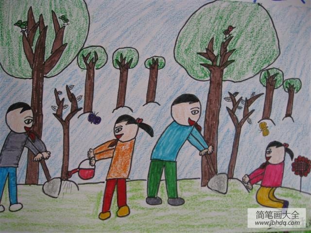 三年级画画植树节图片