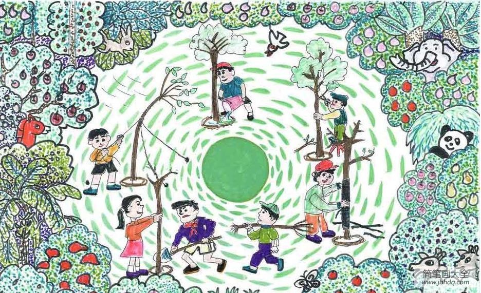 关于植树节的绘画-我们都是环保小卫士