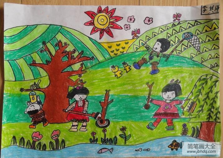 公园扑蝶记五年级关于春天的画图片