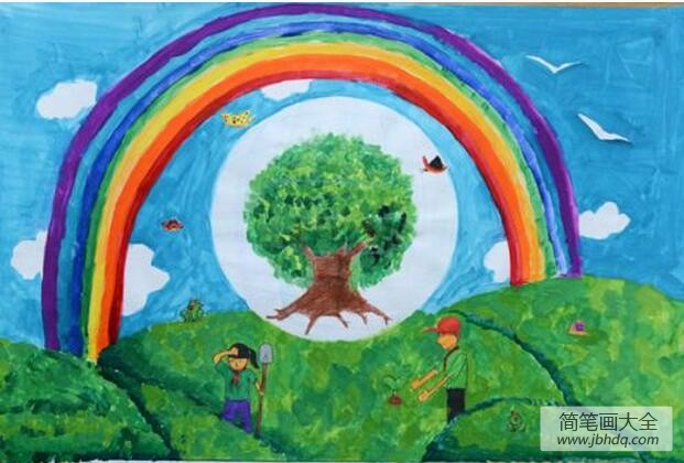 保护环境多种树植树节儿童画作品分享