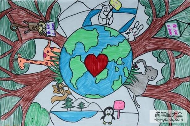 植树节儿童画优秀作品之地球我们共同的家园