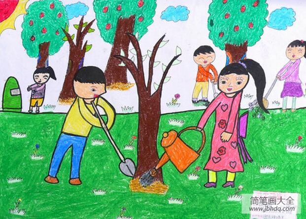 7岁小朋友植树节绘画作品之保护地球守护绿色