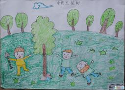 儿童画春天的图画-小朋友植树