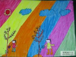 关于植树节儿童画-团结合作
