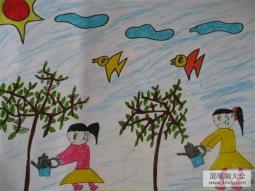 小学生植树节绘画-让绿色充满世界