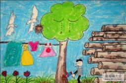 大树在哭泣儿童植树节主题绘画