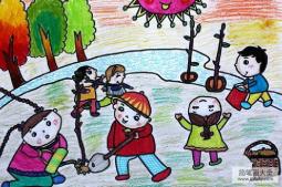 小学生植树节绘画作品之欢乐的植树节