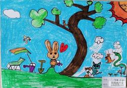 小兔子种树儿童植树节主题绘画作品