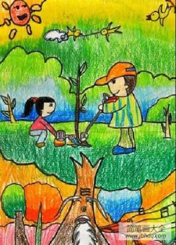 种树的小兄妹有关植树节图画分享