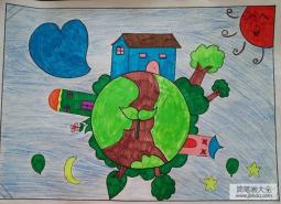绿色地球小学生植树节绘画作品欣赏