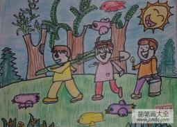 9岁植树节主题画作品之一起去植树