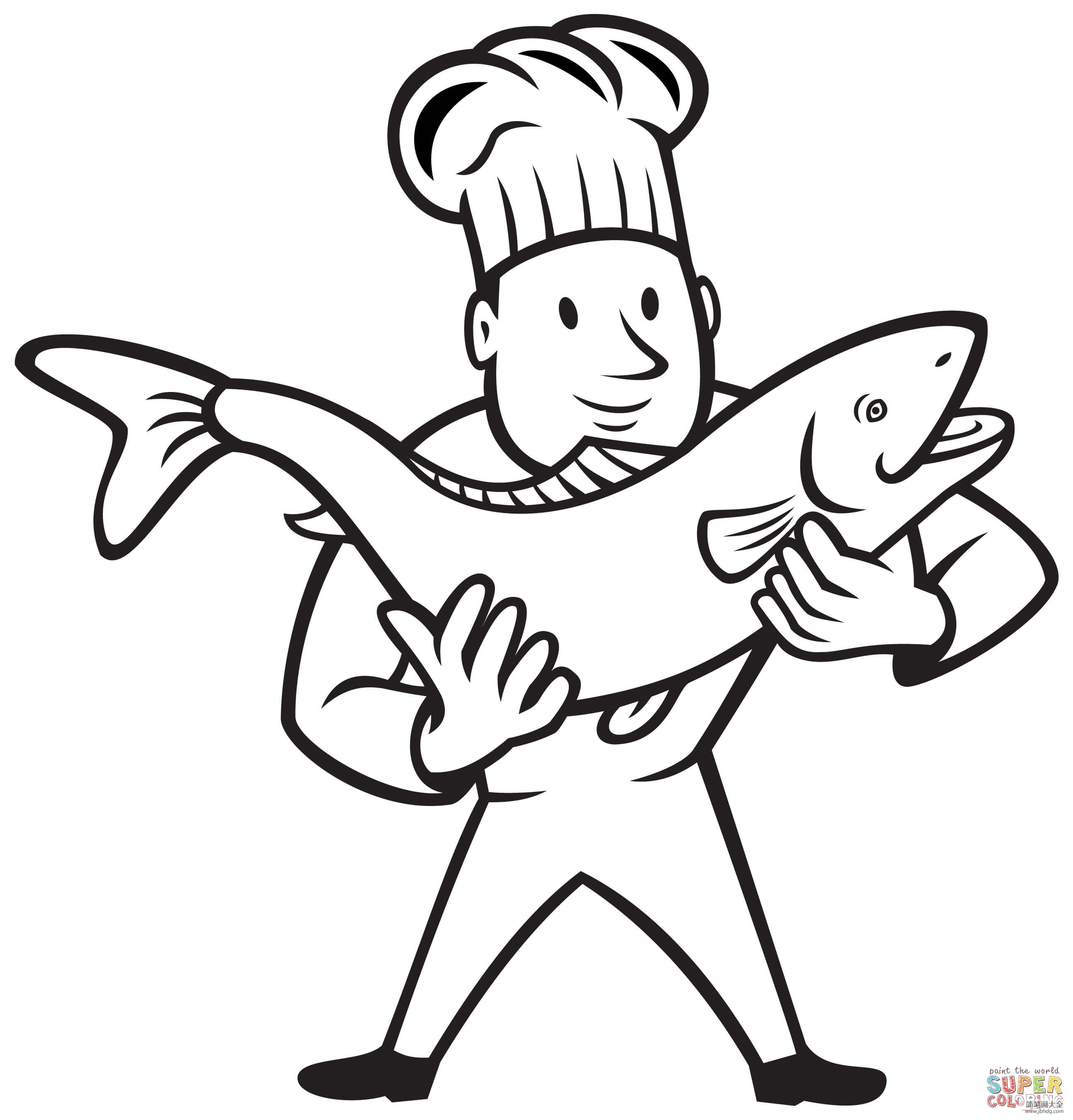 厨师拿着条大鱼