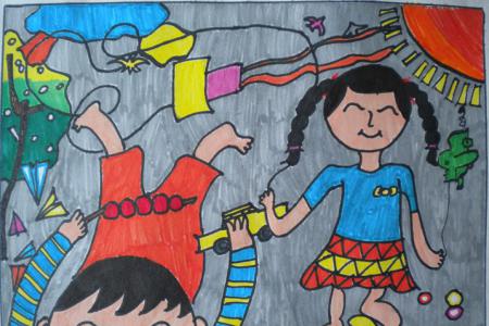 关于清明节的儿童画-清明去郊游