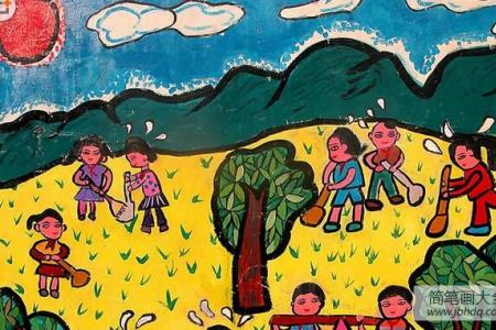 清明节儿童画作品-小朋友植树