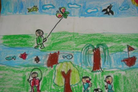 清明节踏青儿童画欣赏-欢乐的假期行