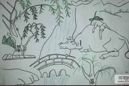 清明节小学生的绘画作品之牧童放牧