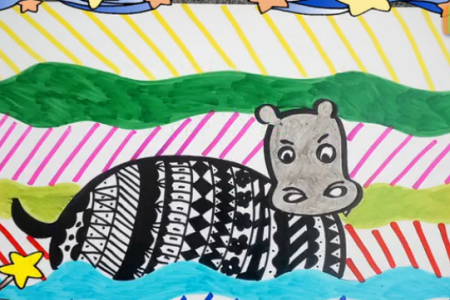 儿童画第47课：游泳的河马