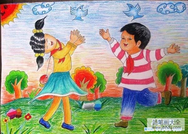 五一劳动节快乐儿童画彩铅画优秀作品欣赏