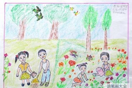 五一劳动节节日儿童画作品：同学们劳动画面