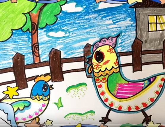 儿童画第58课：鸡年到拜年早
