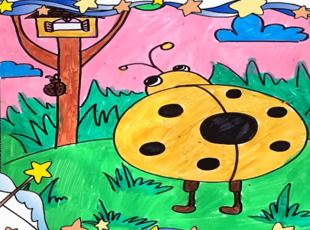 儿童画第72课：学画回家的七星瓢虫