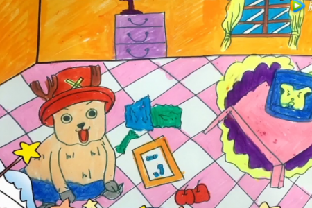 儿童画第60课：看电视吃零食的乔巴