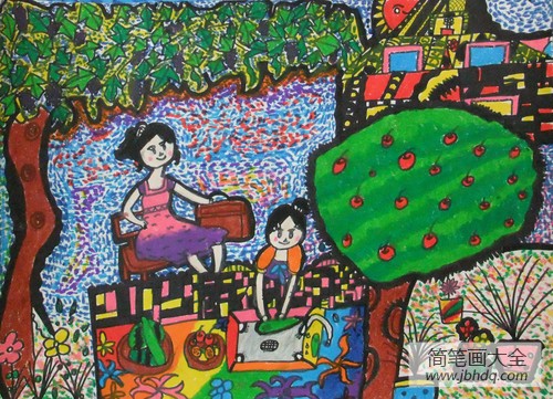 端午节儿童画欣赏-洗粽叶包粽子