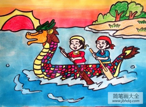 端午节赛龙舟儿童画-端午赛龙舟