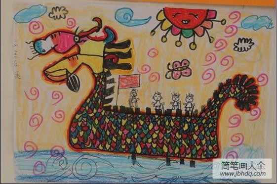 端午节赛龙舟儿童画-霸气的龙舟