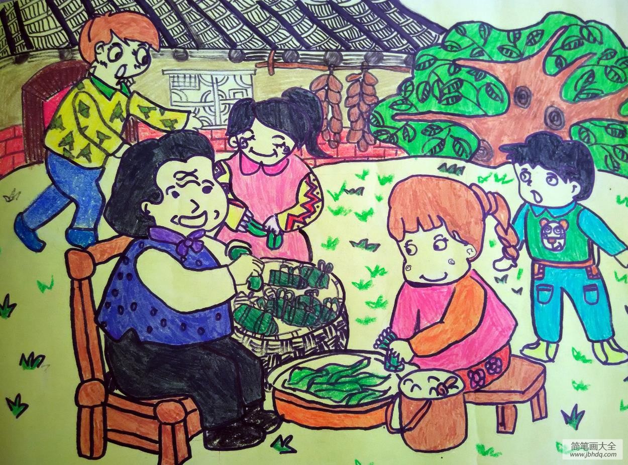 端午节儿童画粽子图片-端午包粽子