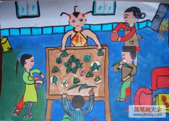 端午节粽子儿童画-一起包粽子