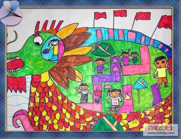 端午节题材的儿童画-多彩龙舟