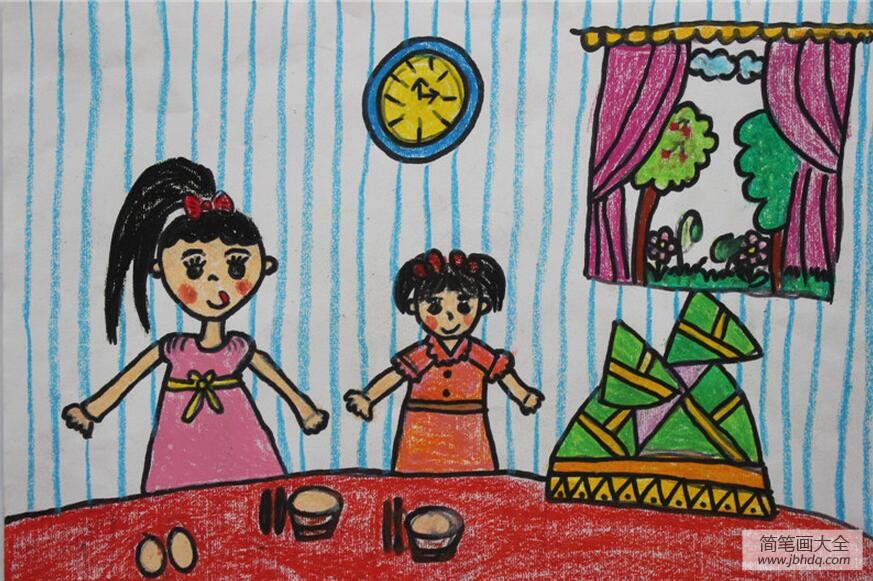 我和妹妹吃粽子小学生端午节绘画图片展示