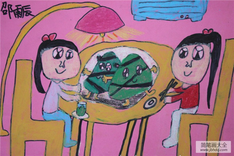 我和姐姐包粽子关于端午节的绘画图片展示