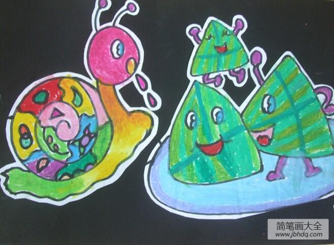 粽子和蜗牛关于端午节的粘贴画图片展示