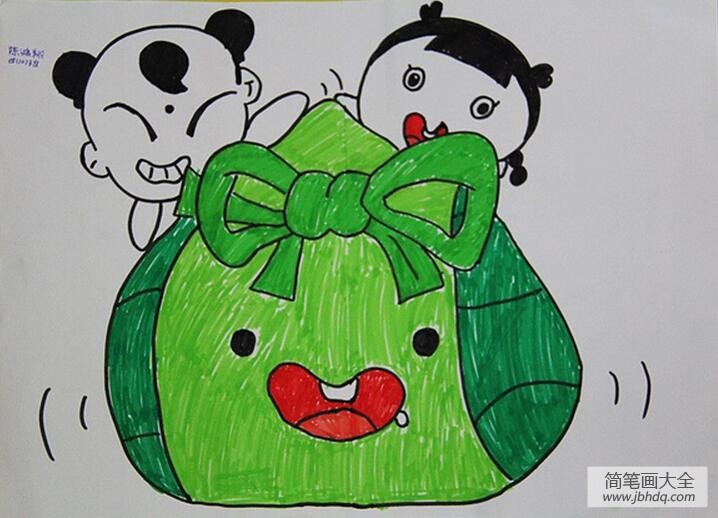 抱粽子的小娃娃端午节创意儿童画作品展示