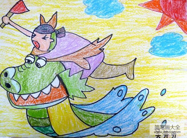 飞驰的龙舟端午节创意儿童画作品欣赏