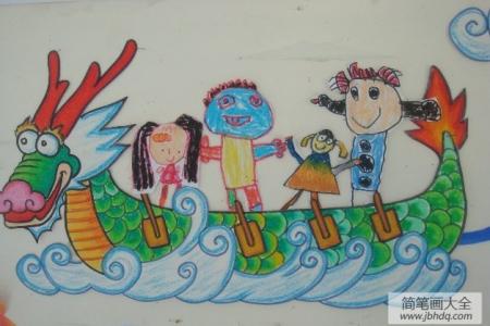 端午节赛龙舟儿童画-我们在龙舟上游玩