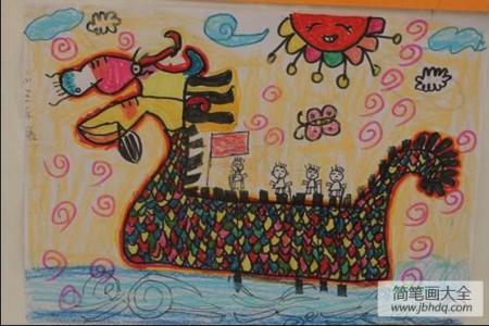 端午节赛龙舟儿童画-霸气的龙舟