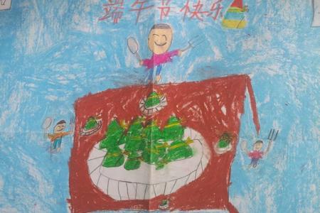 幼儿端午节绘画作品-包粽子的欢乐