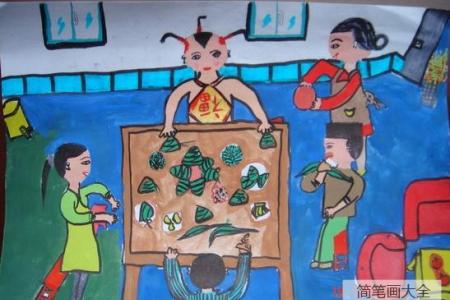 端午节粽子儿童画-一起包粽子