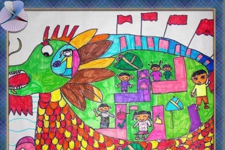 端午节题材的儿童画-多彩龙舟