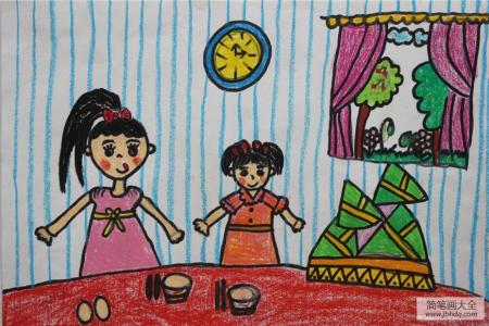 我和妹妹吃粽子小学生端午节绘画图片展示
